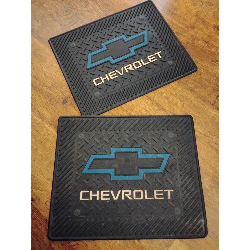 2 Vintage Chevrolet Rubber Floor Mat - Blue Bowtie - 16.5" X 13.5" USED Rear Set